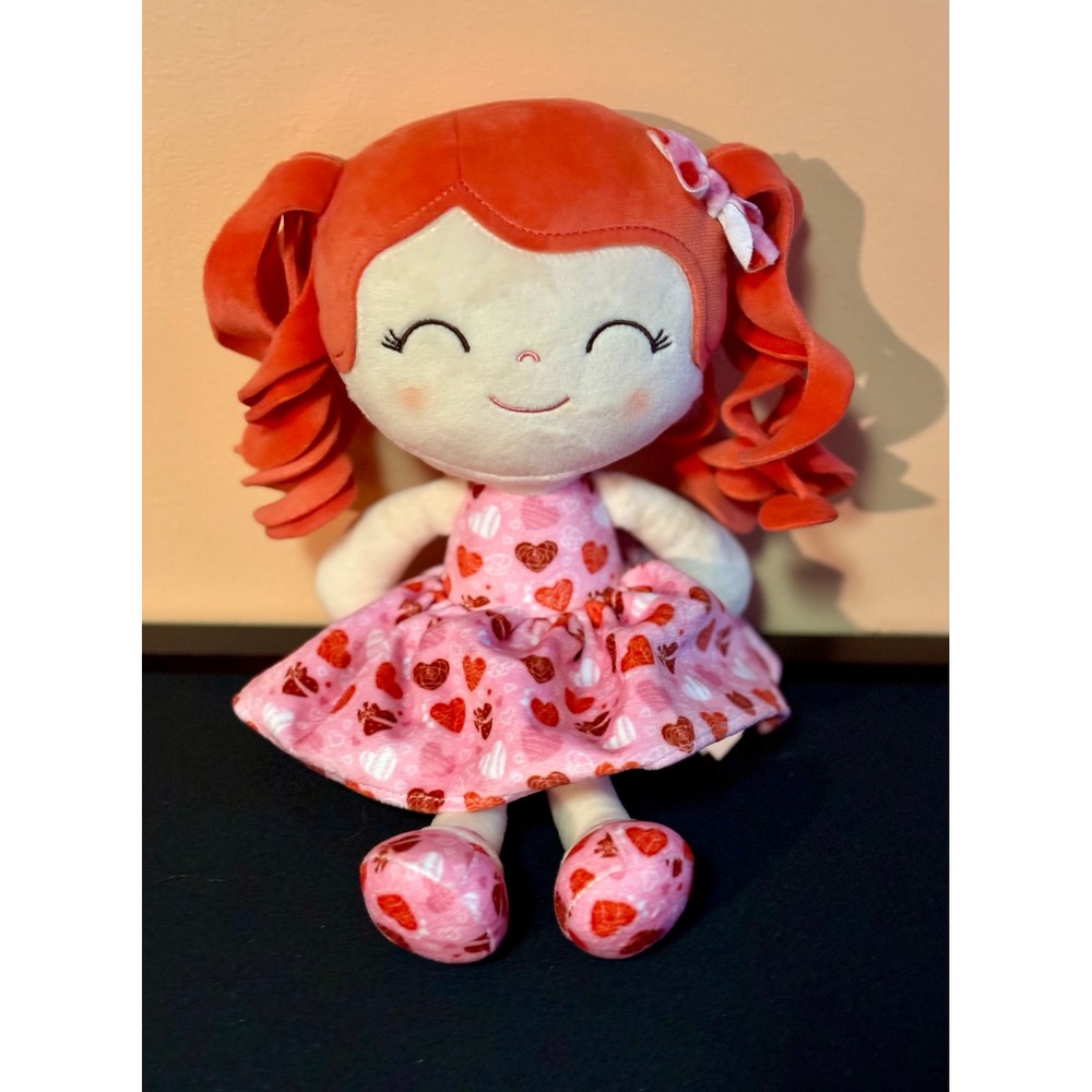 Gloveleya Soft Plush Doll Red Pigtails Pink Heart Dress Valentine Gift 13"
